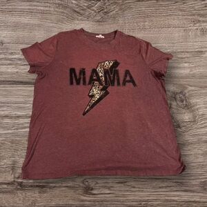 Maurices Burgundy 'MAMA' Graphic Tee w/ Leopard Print Lighting Bolt Plus Size 0X